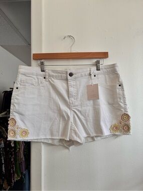 LC Lauren Conrad White Denim Shorts with Floral Embroidery